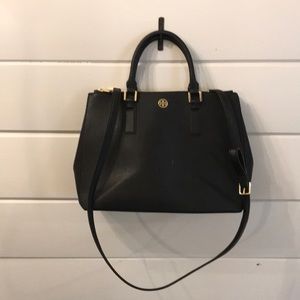 Tory Burch Black Tote in durable PVC canvas